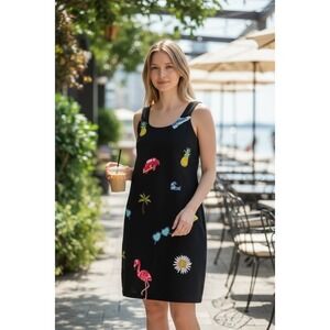 Nicole Miller Studio Dress‎ Womens 14 Black Tropical Shift Knee Length vacation